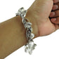 Solid 925 Sterling Silver Hammered Leaves Trendy Bracelet
