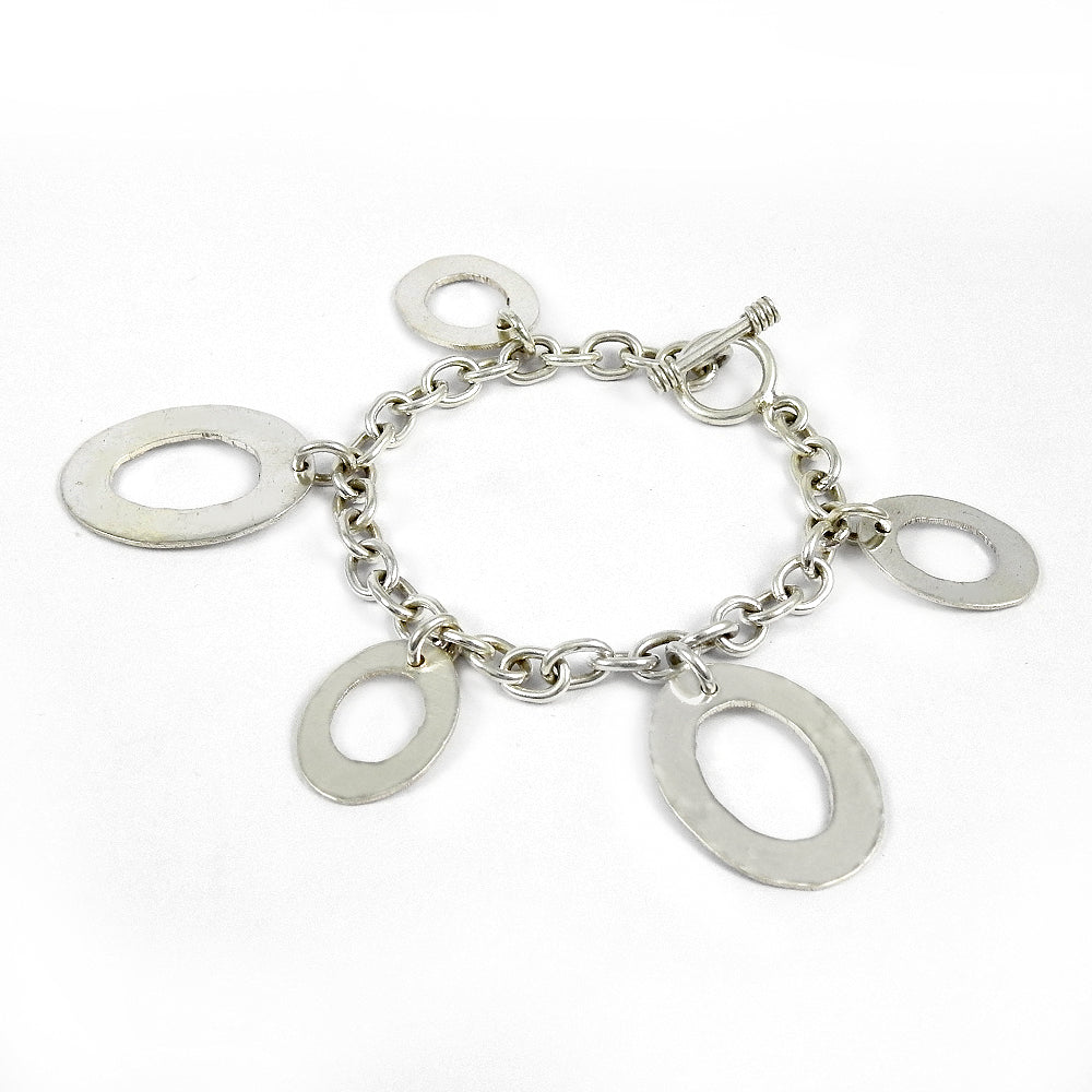925 Sterling Silver Circle Charm Bracelet for Women Girls