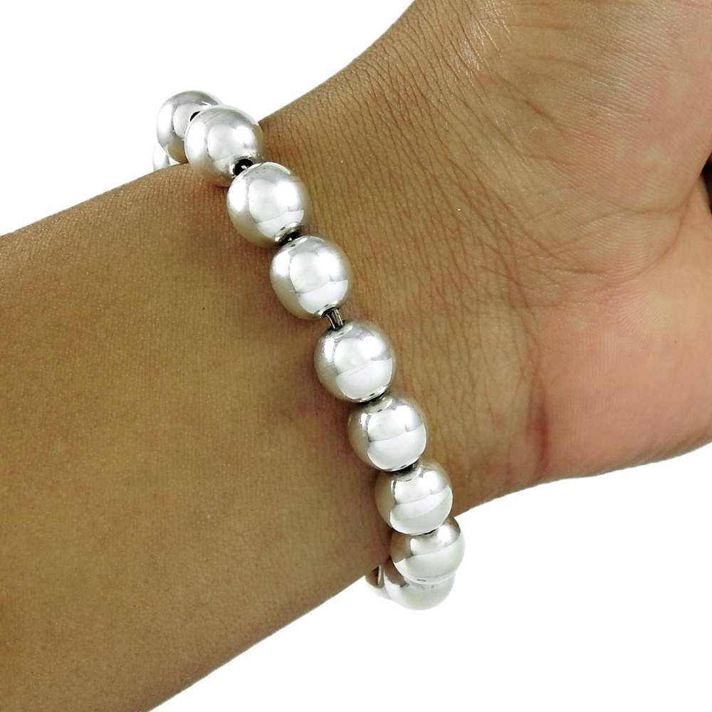 Solid 925 Sterling Silver Beaded Bracelet For Women Girls