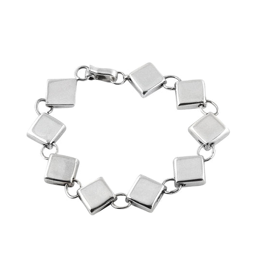 Solid Sterling Silver Square Link Bracelet