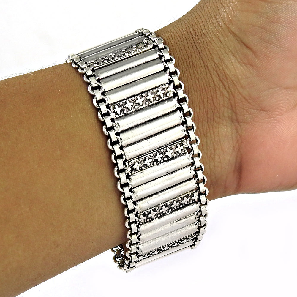 Solid 925 Sterling Silver Wide Statement Bracelet for Women