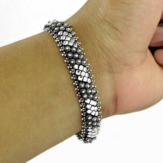 Oxidized 925 Sterling Silver Statement Bracelet for Women