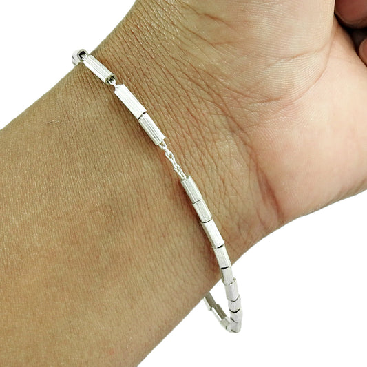 Beautiful Solid 925 Sterling Silver Tinytube Beads Bracelet