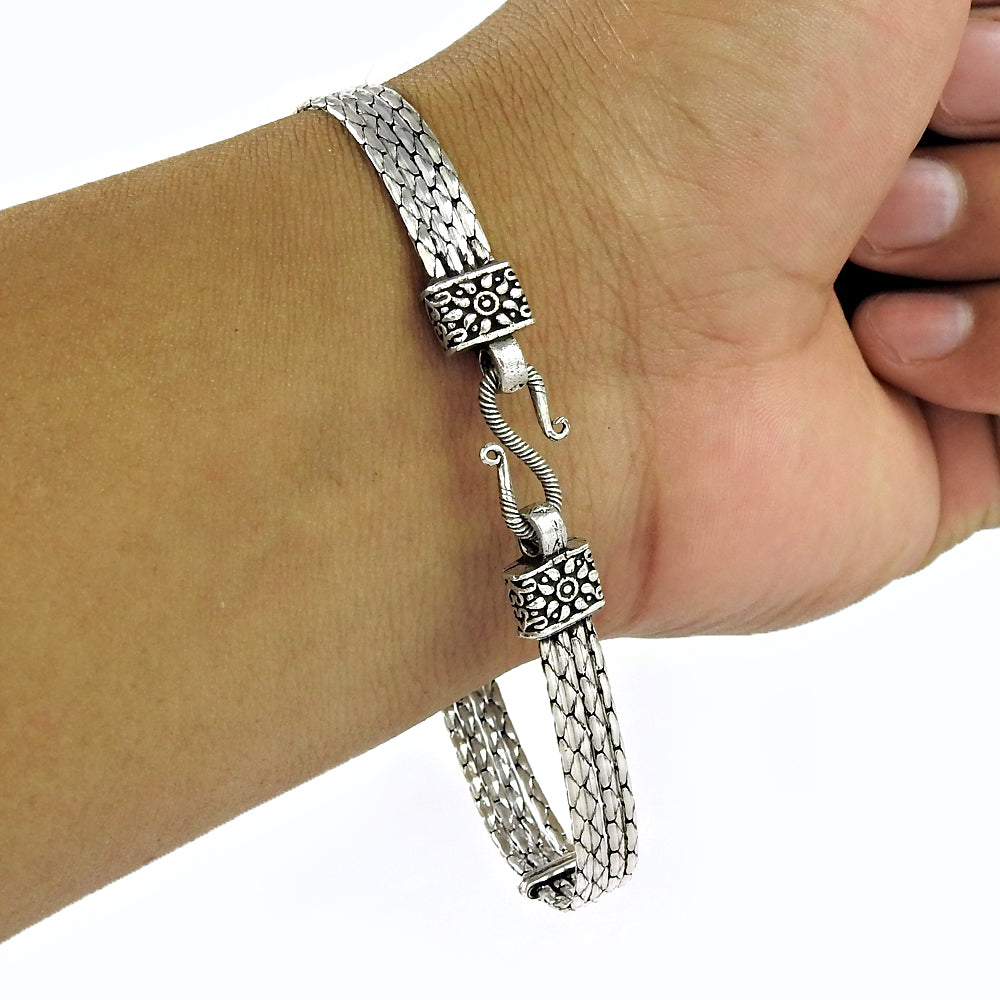 925 Sterling Oxidized Silver Intertwined Chain Bracelet