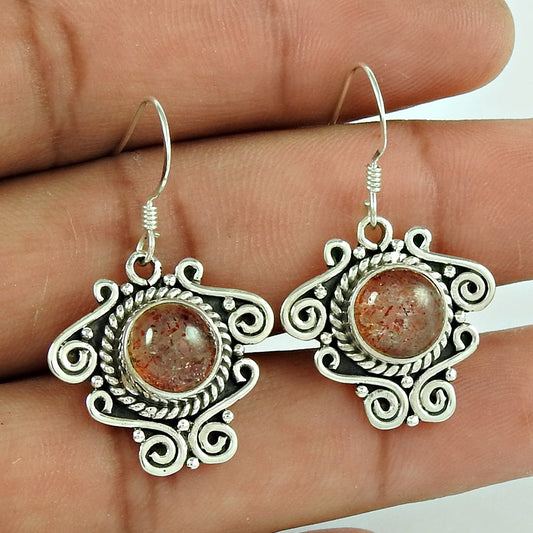 925 Sterling Silver Genuine Sunstone Dangle Earrings