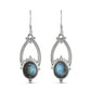 Sterling Silver Oval Labradorite Gemstone Bezel Hook Dangle Tribal Wife Earrings