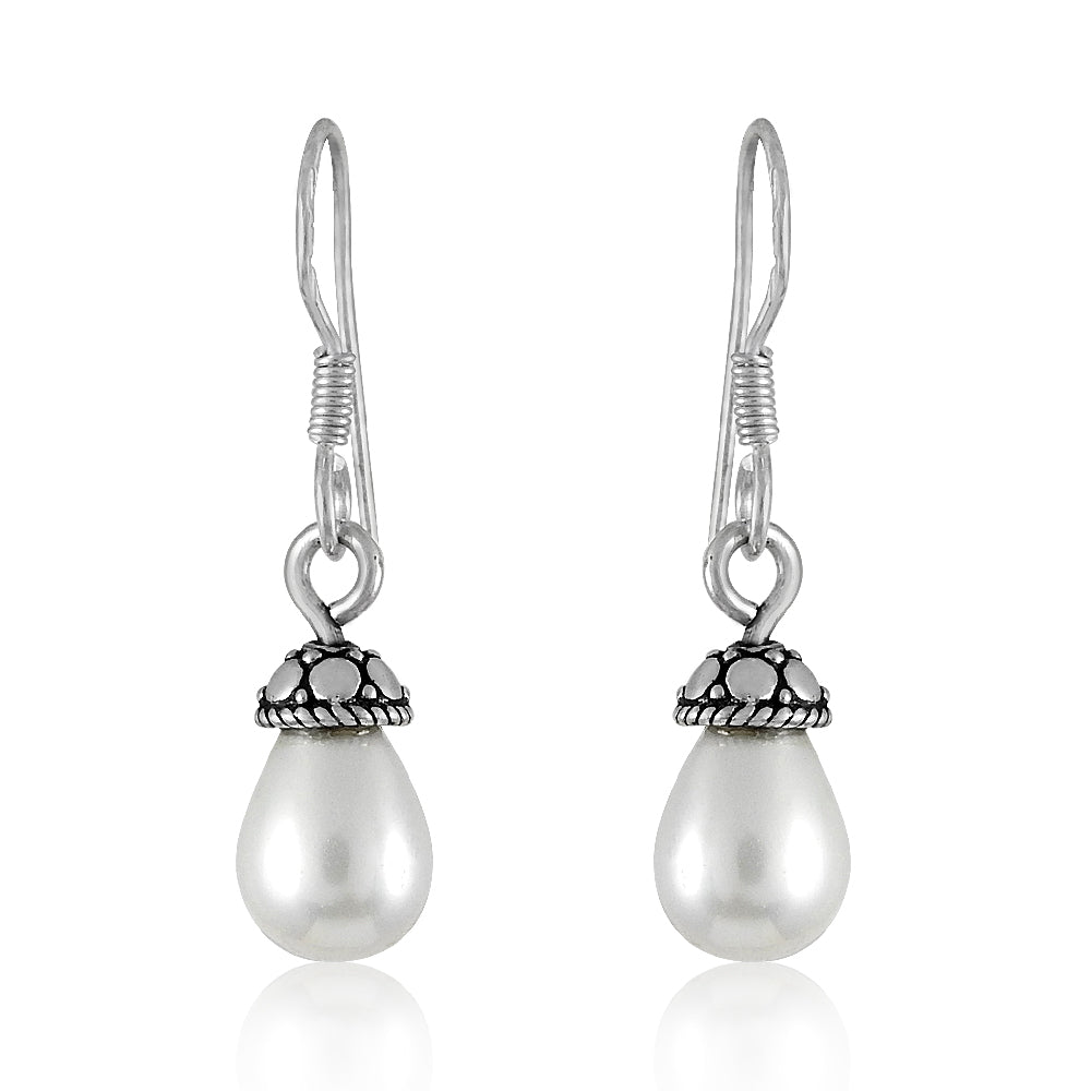 June Birth Briolette Natural Pearl Unique Drop Bezel Earrings 925 Solid Silver