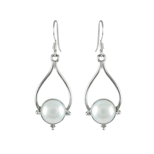 Round Pearl 925 Solid Silver Dangle June Engagement Vintage Earrings