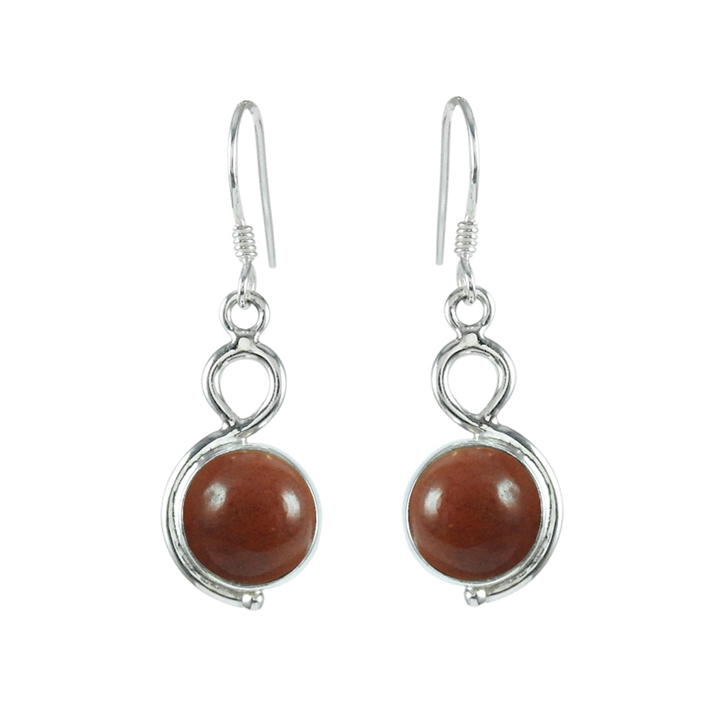 925 Solid Silver Natural Jasper Vintage Anniversary Dangle Drop Bezel Earrings
