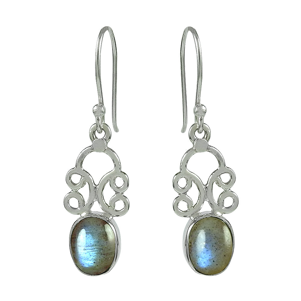 Natural Labradorite Gemstone 925 Silver Drop Dangle Ethnic Earrings For Girls N2