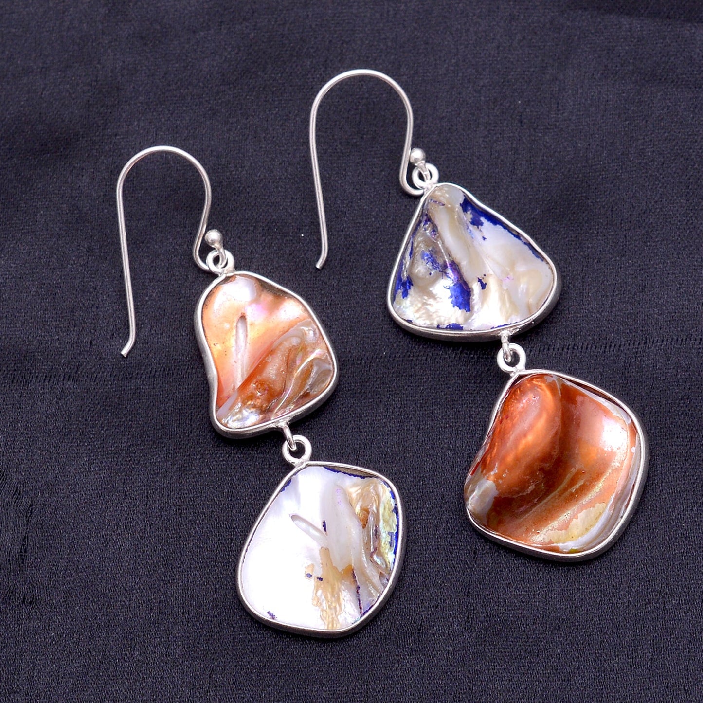 925 Sterling Silver Natural Freshwater Pearl Boho Mismatch Dangle Drop Earrings