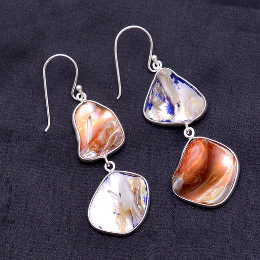 925 Sterling Silver Natural Freshwater Pearl Boho Mismatch Dangle Drop Earrings