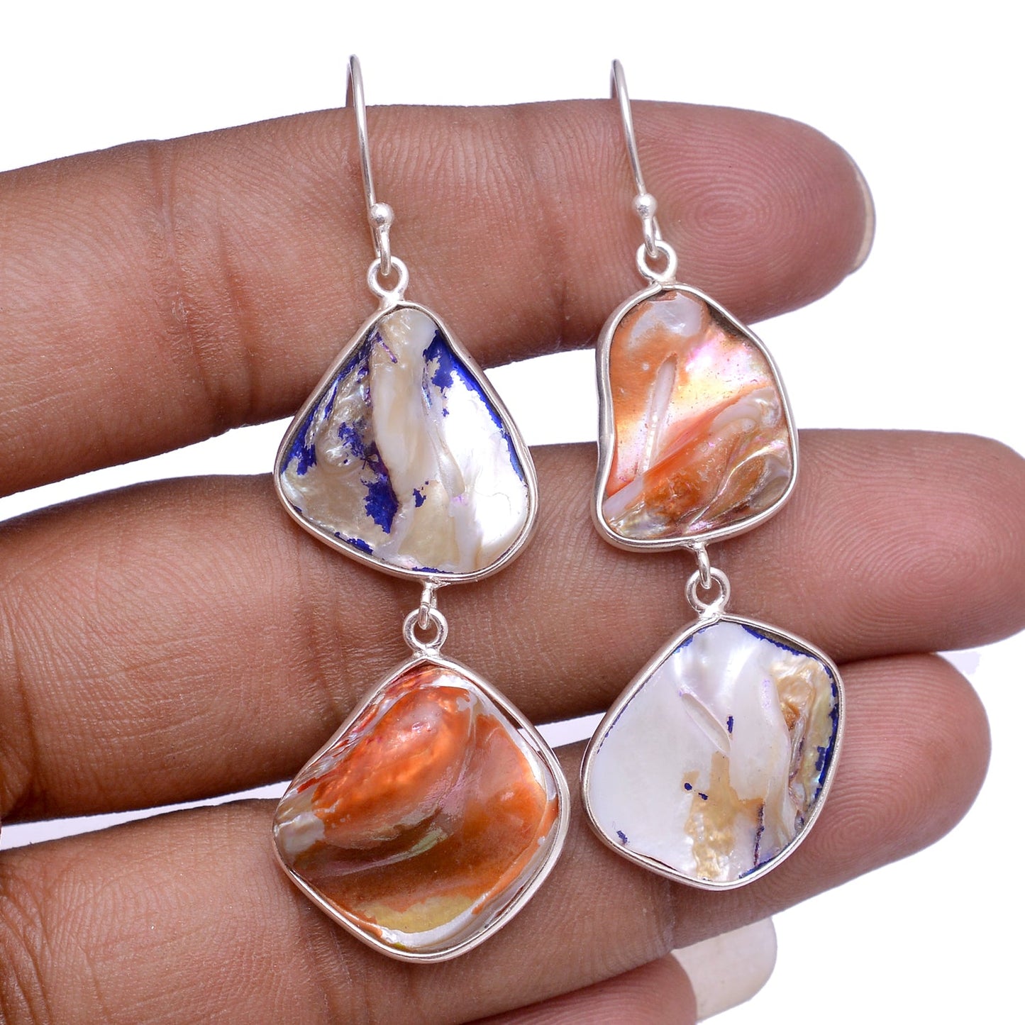 925 Sterling Silver Natural Freshwater Pearl Boho Mismatch Dangle Drop Earrings