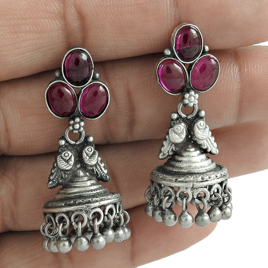 Solid 925 Sterling Silver Jhumki Ruby Gemstone Earrings Gift For Women