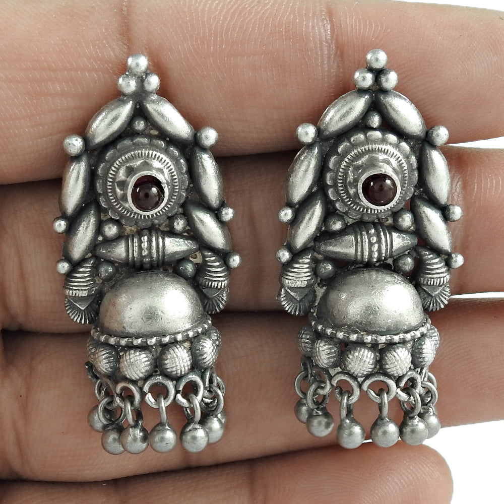 Ruby Gemstone Earrings 925 Sterling Silver Jhumki Gift For Her