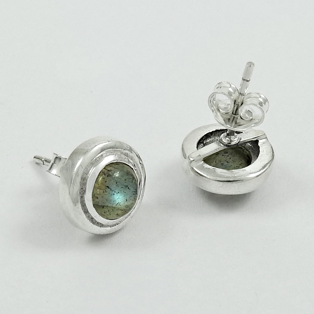 Woman Gift 925 Silver Natural Labradorite Gemstone Stud Earrings N62