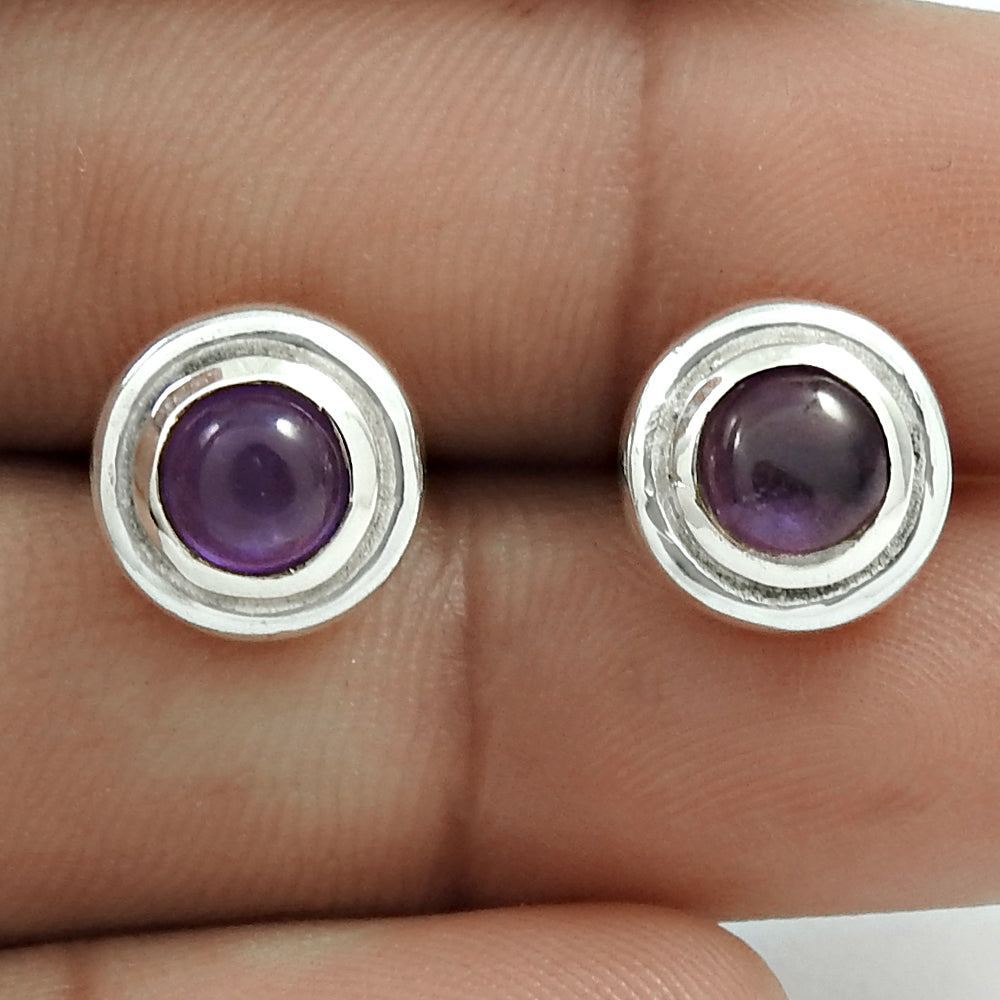 Woman Gift 925 Silver Natural Amethyst Gemstone Stud Boho Earrings A61