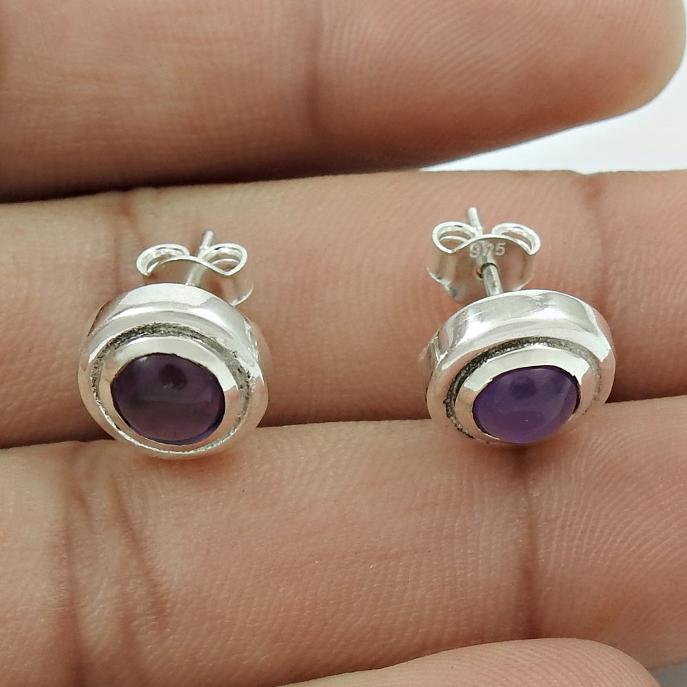 Woman Gift 925 Silver Natural Amethyst Gemstone Stud Boho Earrings A61