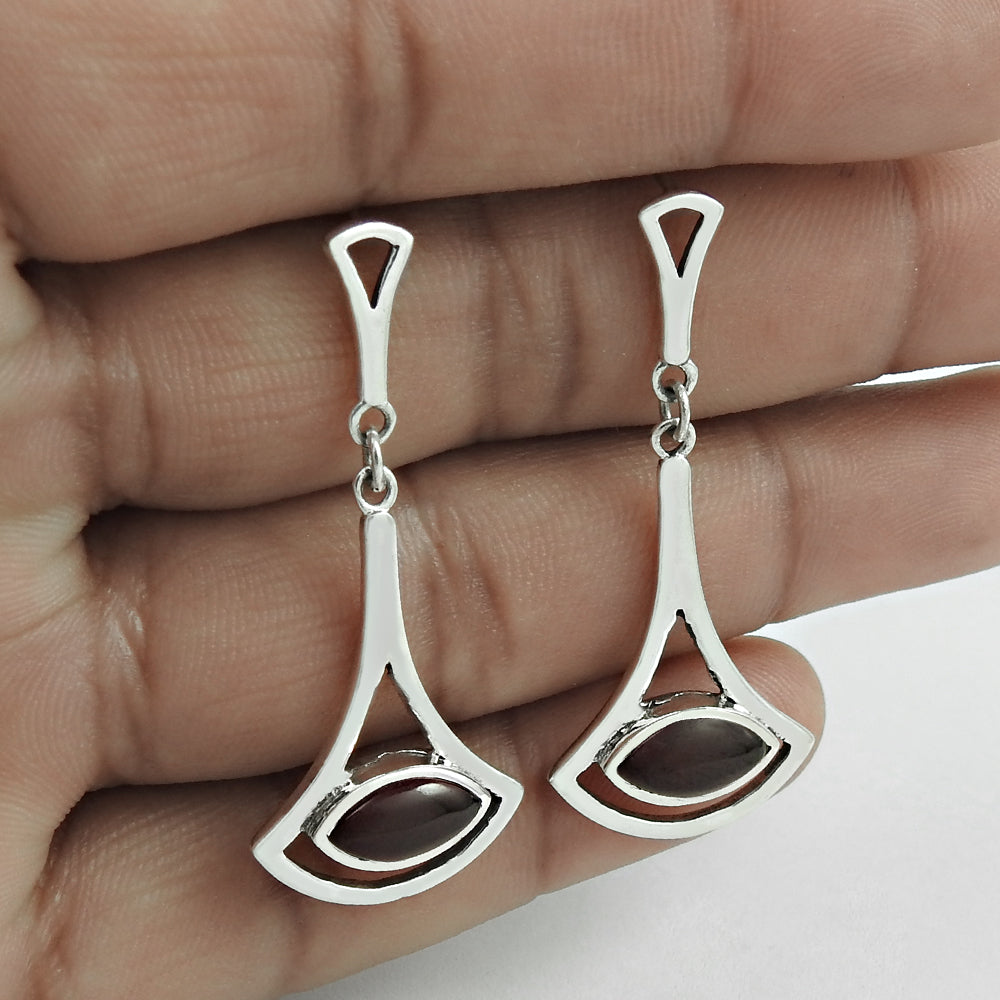 Natural Garnet Gemstone 925 Silver Drop Dangle Vintage Earrings For Women H86