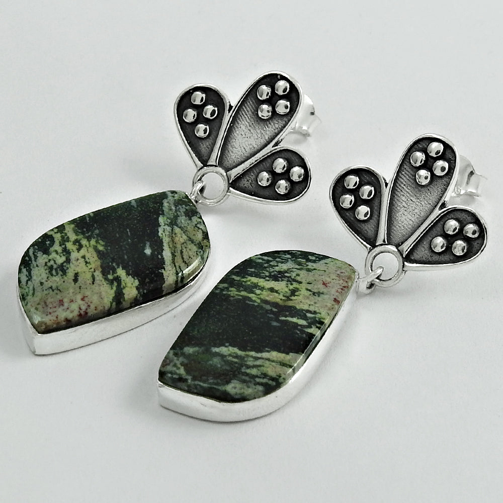 925 Silver Jasper Gemstone Butterfly Engagement Dangle Drop Vintage New Earrings