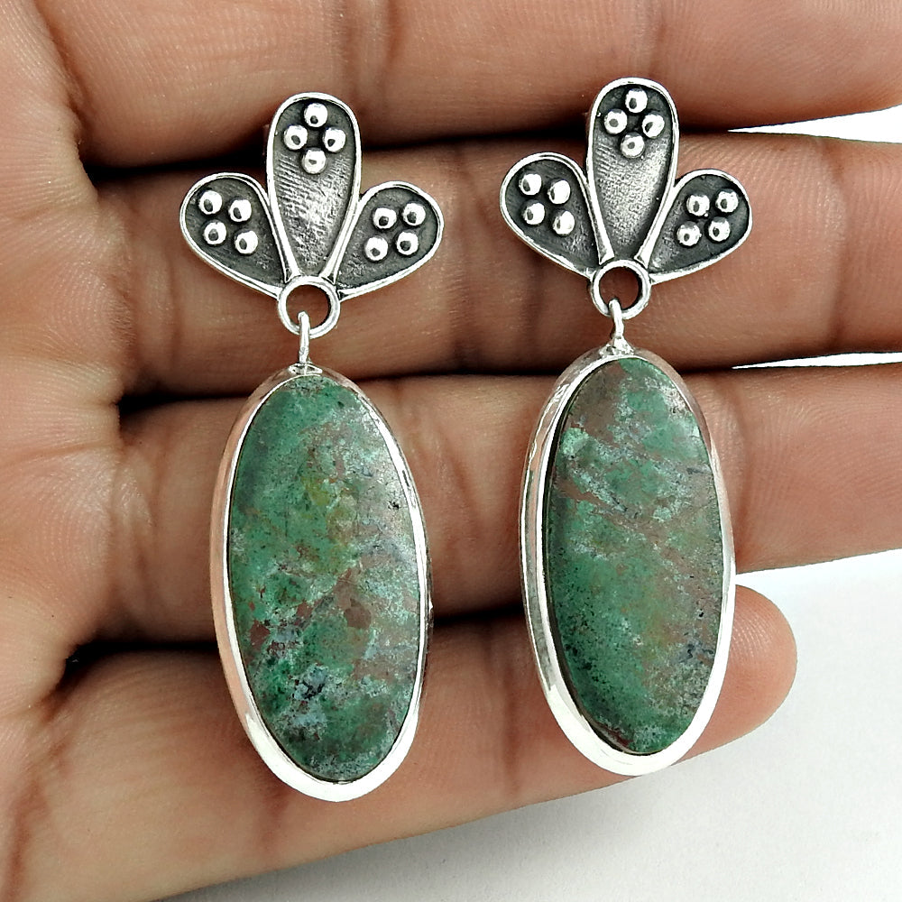 Gift For Woman Drop Dangle Bohemian Earrings 925 Silver Natural Agate H3