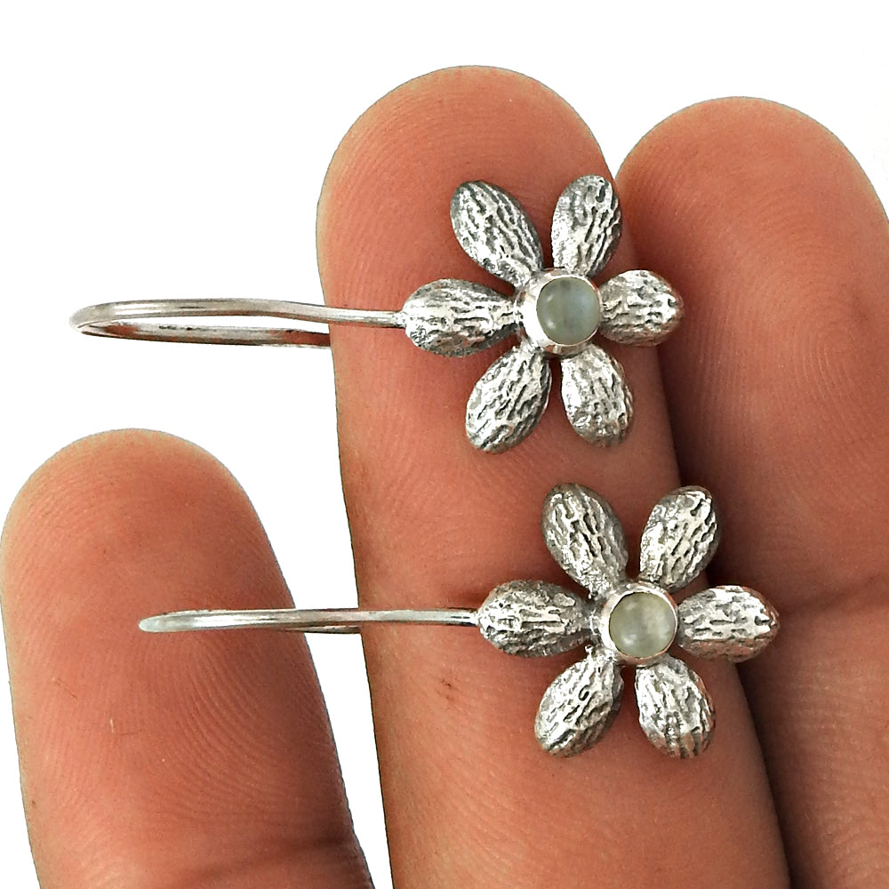 Natural Rainbow Moonstone Drop Dangle Flower Earrings 925 Silver For Women E7