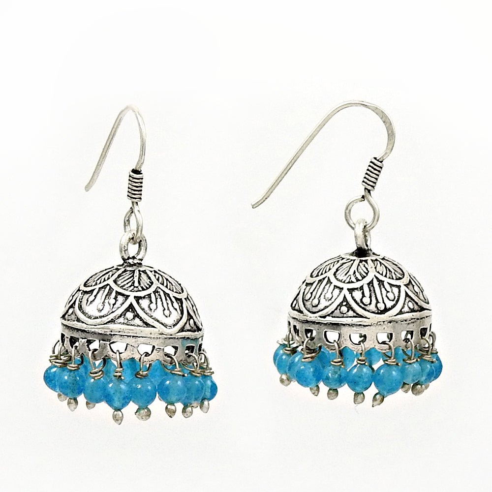 Woman Gift 925 Silver Natural Blue Topaz Gemstone Dangle Jhumki Earrings P3