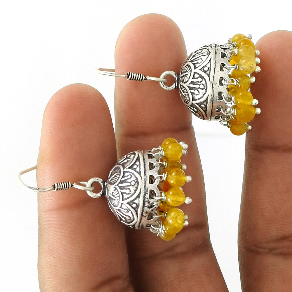 Natural Citrine Gemstone 925 Silver Drop Dangle Jhumki Earrings For Women Q3
