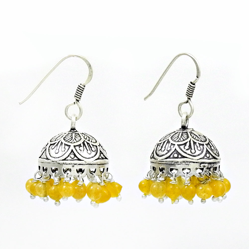 Natural Citrine Gemstone 925 Silver Drop Dangle Jhumki Earrings For Women Q3