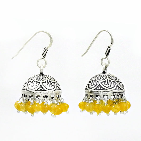 Natural Citrine Gemstone 925 Silver Drop Dangle Jhumki Earrings For Women Q3
