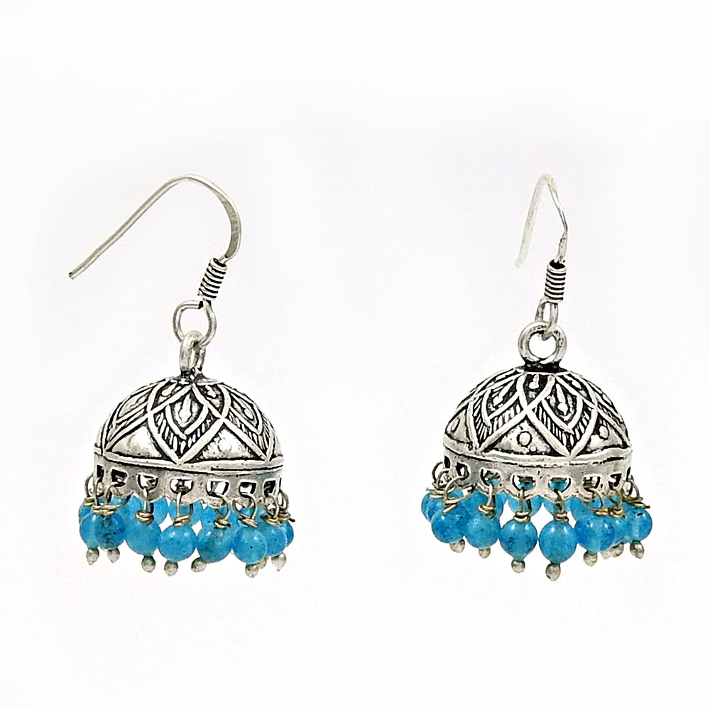 Natural Topaz Gemstone Drop Dangle Jhumki Earrings 925 Silver For Girls R3