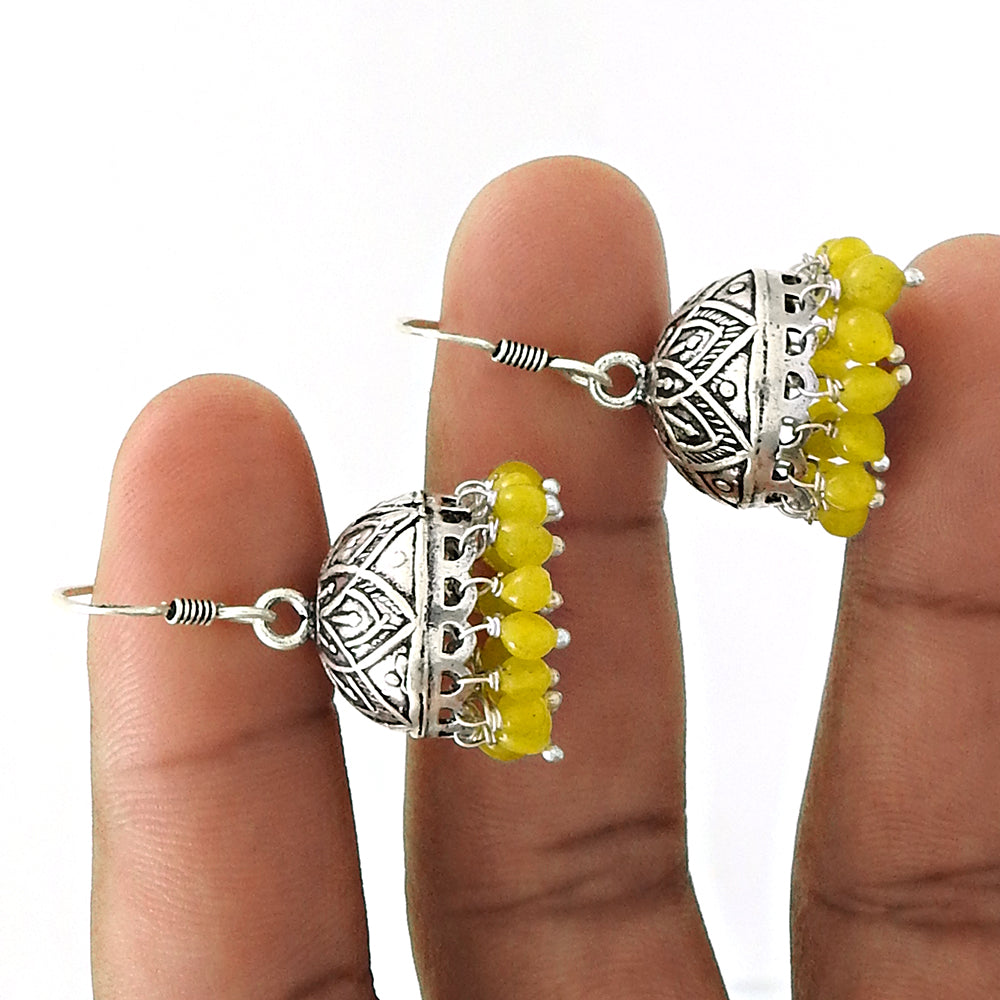 Natural Yellow Onyx Gemstone Drop Dangle Jhumki Earrings 925 Silver For Girls Q4