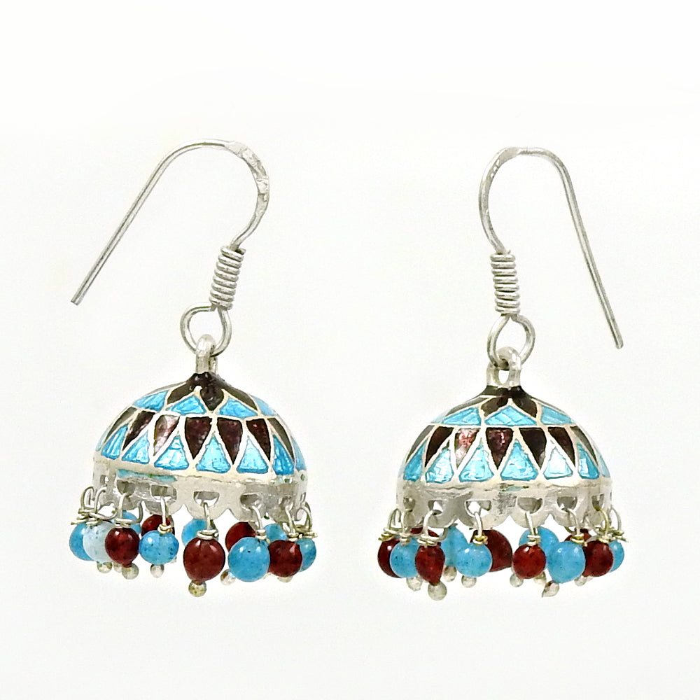 Natural Garnet 925 Silver Drop Dangle Enamel Jhumki Earrings For Women V3