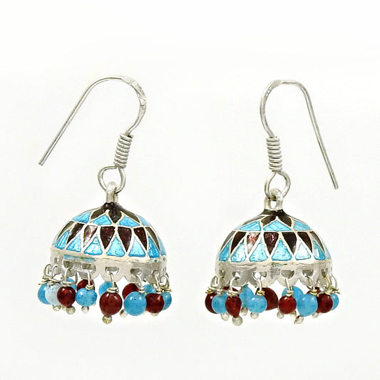 Natural Garnet 925 Silver Drop Dangle Enamel Jhumki Earrings For Women V3