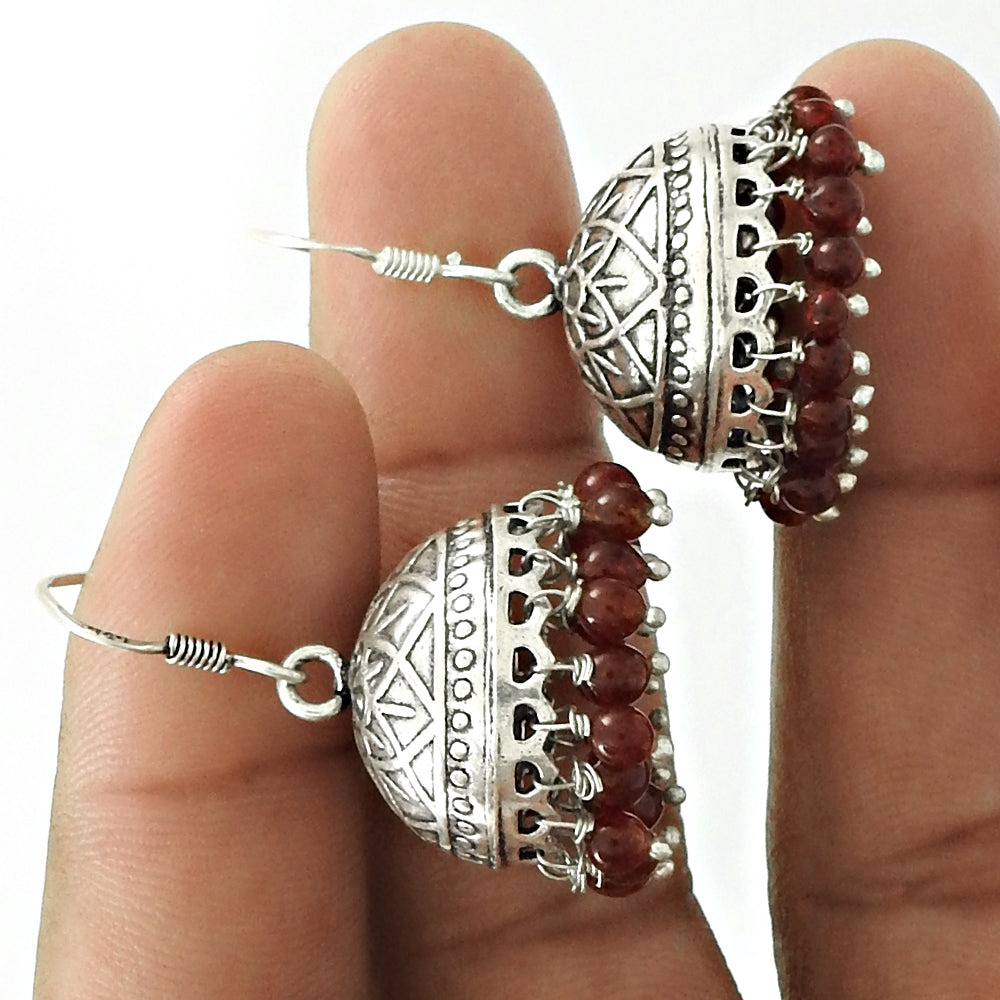 Gift For Her Natural Garnet 925 Sterling Silver Jhumki Gift For Her Earrings Z37