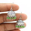 Woman Gift Jhumki Natural Green Jade 925 Silver Earrings Indian Jewelry