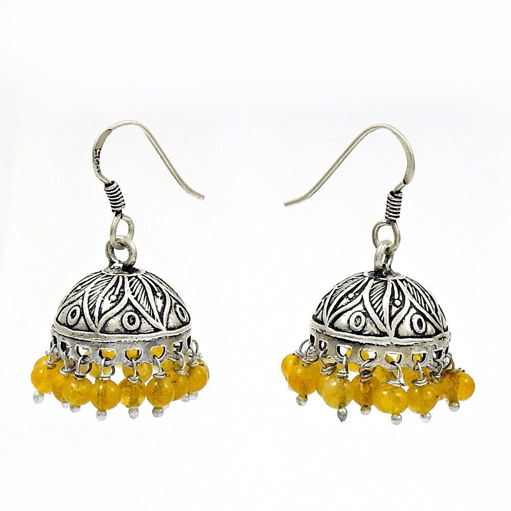 Natural Citrine Gemstone 925 Silver Drop Dangle Jhumki Earrings For Girls S45