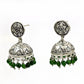 Natural Green Jade Jhumki 925 Silver Earrings Indian Jewelry