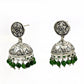 Natural Green Jade Jhumki 925 Silver Earrings Indian Jewelry