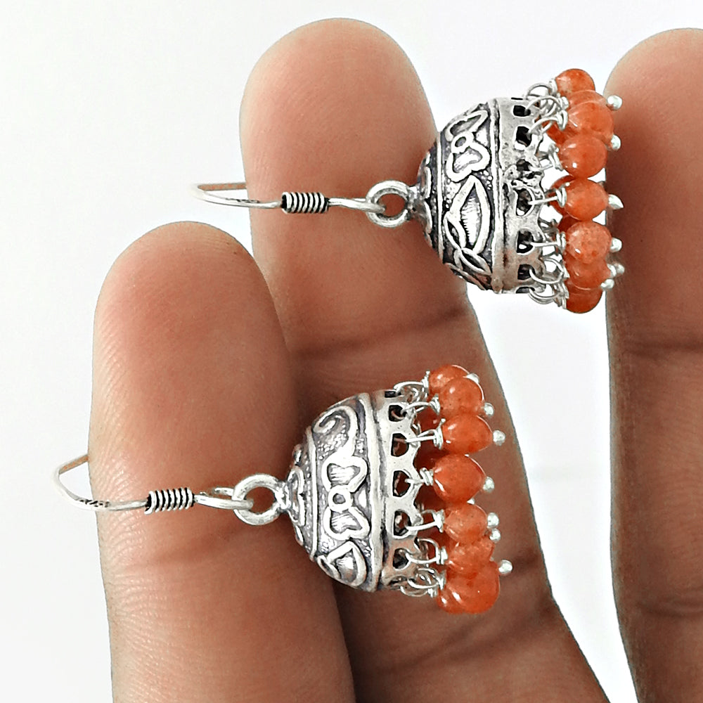 Natural Carnelian Gemstone Jhumki Earrings 925 Silver Wholesale Jewelry B9