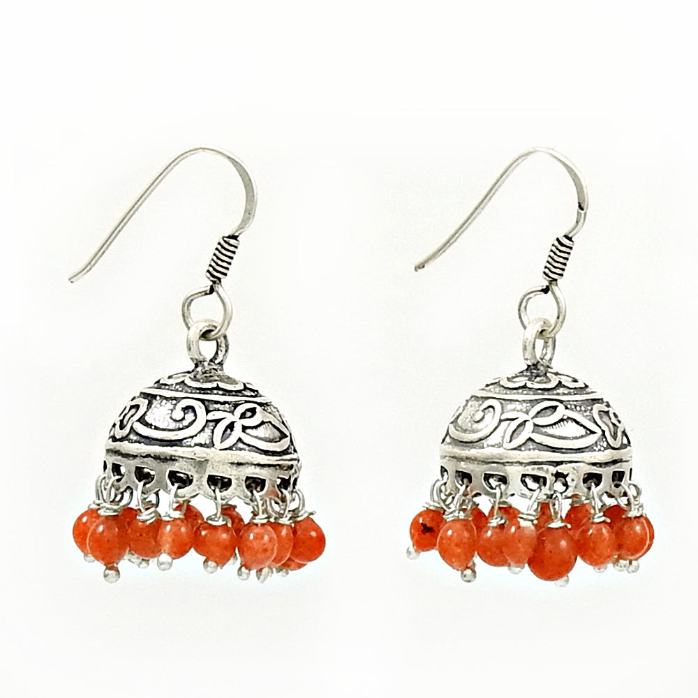 Natural Carnelian Gemstone Jhumki Earrings 925 Silver Wholesale Jewelry B9
