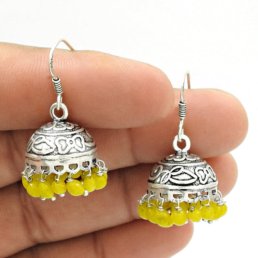Anniversary Gift For Her Natural Yellow Onyx Drop Dangle Jhumki Earrings 925 Silver Z89