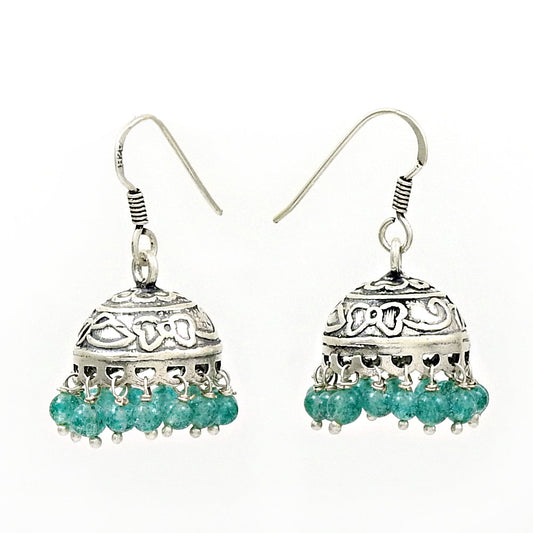 Natural Topaz Gemstone Drop Dangle Jhumki Earrings 925 Silver For Girls B90