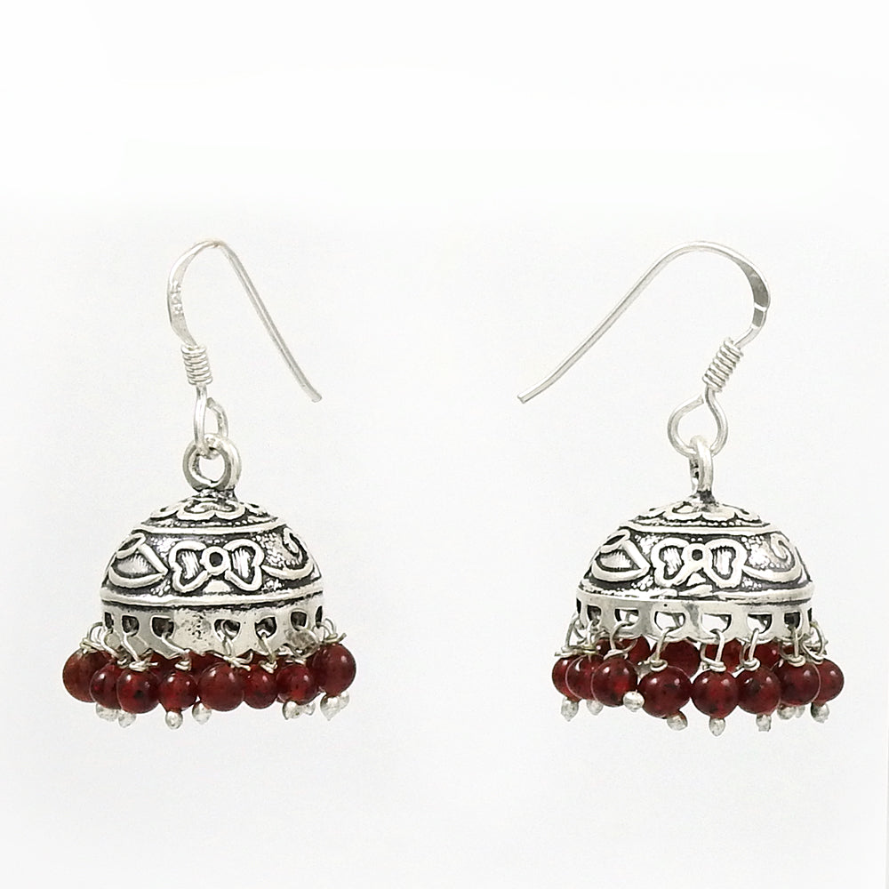 Gift For Her 925 Silver Natural Garnet Gemstone Dangle Jhumki Earrings Q4