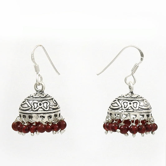 Gift For Her 925 Silver Natural Garnet Gemstone Dangle Jhumki Earrings Q4