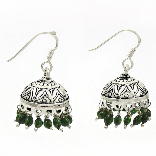 Indian Jhumki 925 Sterling Silver Natural Green Jade Earrings