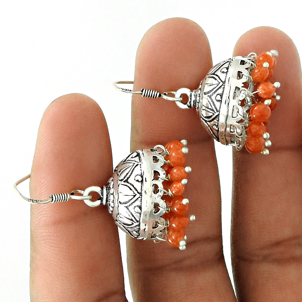 Gift For Her 925 Silver Natural Carnelian Drop Dangle Handmade Jhumki Earrings