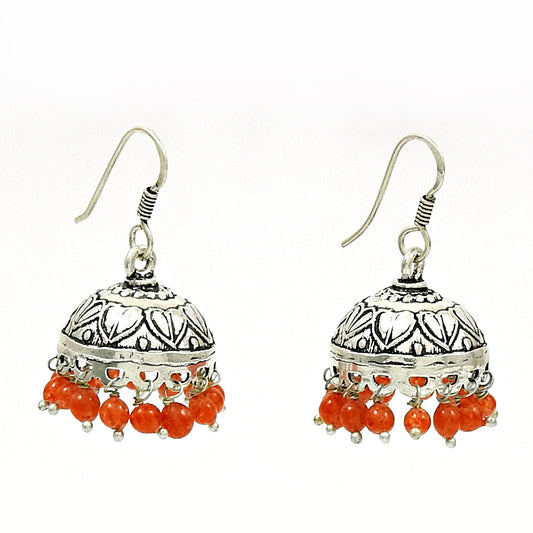 Gift For Her 925 Silver Natural Carnelian Drop Dangle Handmade Jhumki Earrings