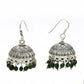 Solid 925 Silver Natural Green Jade Earrings Indian Jhumki