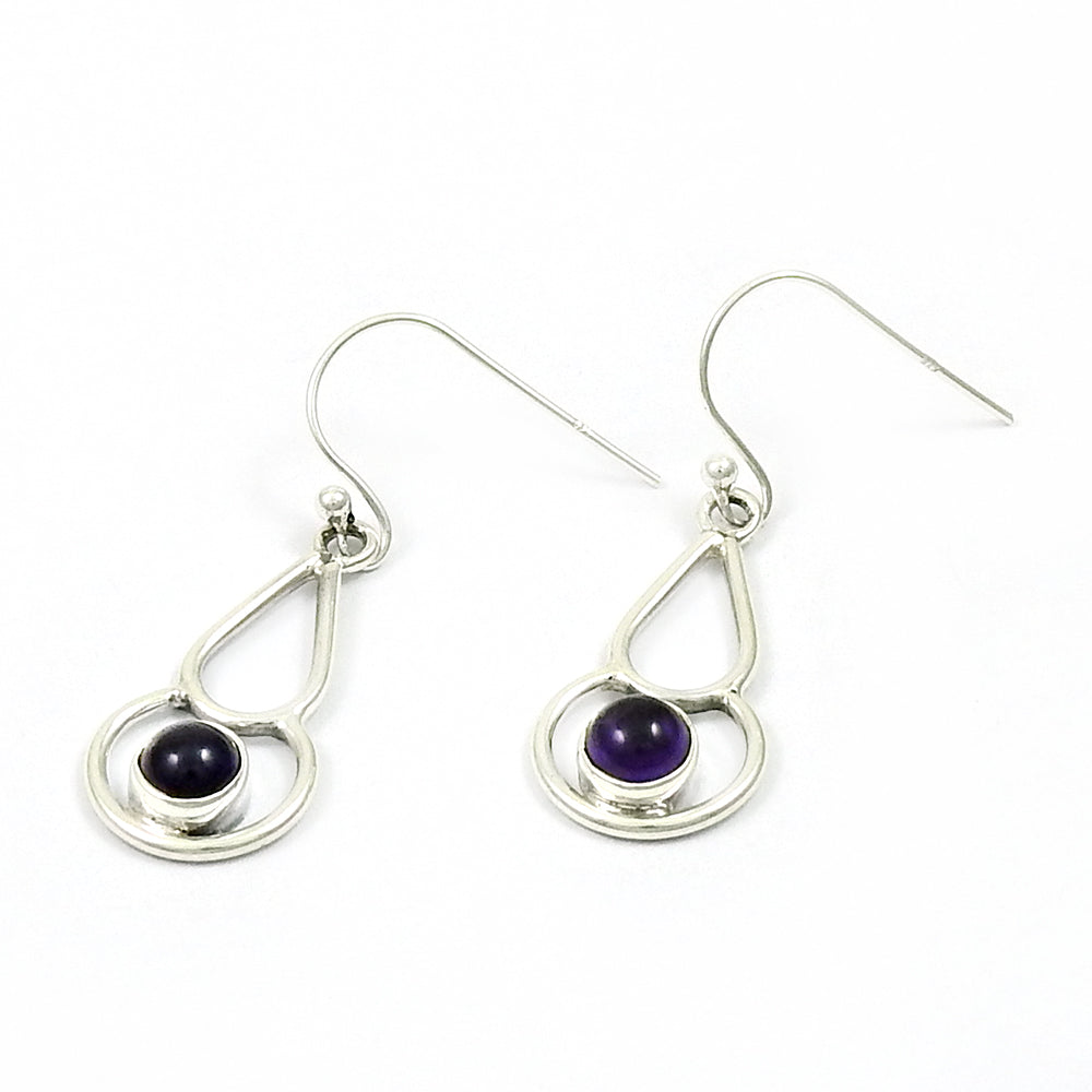 Sterling Silver Round Natural Amethyst Dangle Boho Wedding Handcrafted Earrings